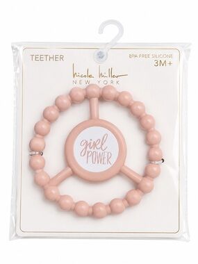 🔵 Nicole Miller Girl Power Silicone Teether Baby Pink BPA Free NEW in package